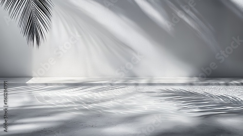Serene Minimalist Poolside Scene: Palm Shadows and Tranquil Water