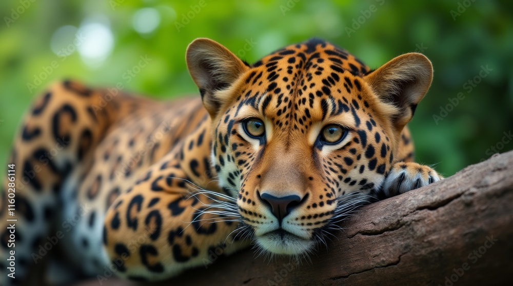 Obraz premium A close-up of a leopard lounging on a sturdy branch