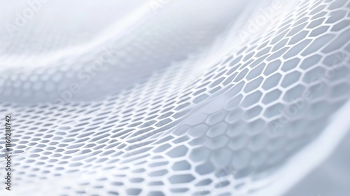 Abstract white hexagonal mesh wave background.