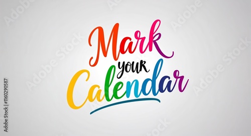 mark your calendar colorful calligraphic minimalist lettering art design on plain white background
