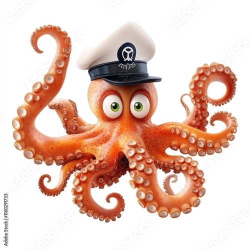 A playful octopus with a sailor hat. vector style art 3d illustration Isolated on White Background photo