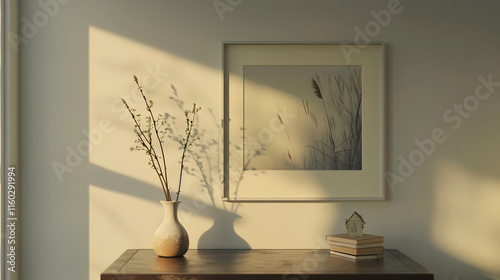White Framed Artwork on Minimalist Background, Square Frame Still Life, 32K UHD Resolution, Den IKEA-Inspired Decor, Medium Format Hanging Picture, Simple Design, Cartoon Style, Cozy Home Interior.