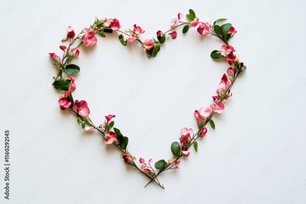 Delicate Pink Flowers Arranged in a Heart Shape on White Background Romantic Floral Design for Valentines Day