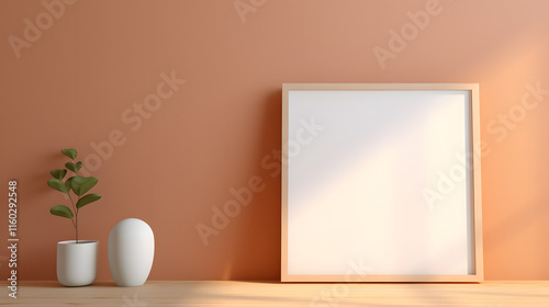 White Framed Artwork on Minimalist Background, Square Frame Still Life, 32K UHD Resolution, Den IKEA-Inspired Decor, Medium Format Hanging Picture, Simple Design, Cartoon Style, Cozy Home Interior.