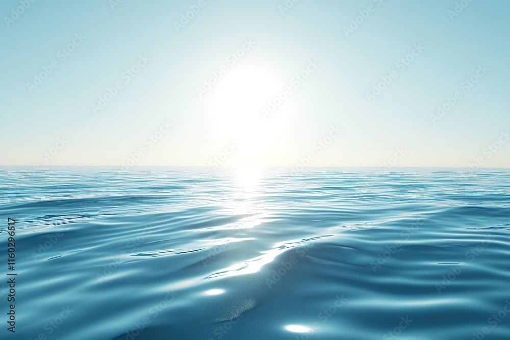Obraz premium Calm ocean waves reflecting bright sunlight create serene atmosp
