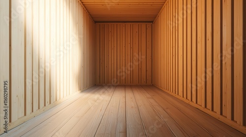 Wallpaper Mural Warmtoned container office, wooden interior, natural light streaming in Torontodigital.ca