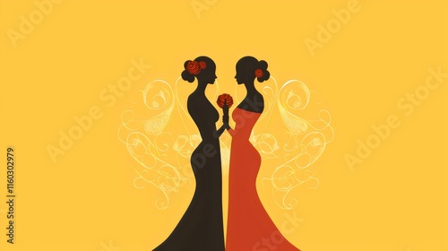 Romantic Lesbian Wedding Silhouette