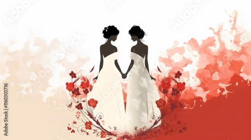 Romantic Lesbian Wedding Silhouette with Elegant Floral Design