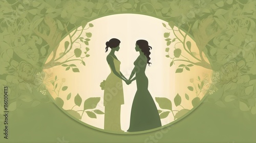 Romantic Lesbian Wedding Silhouette with Elegant Floral Design