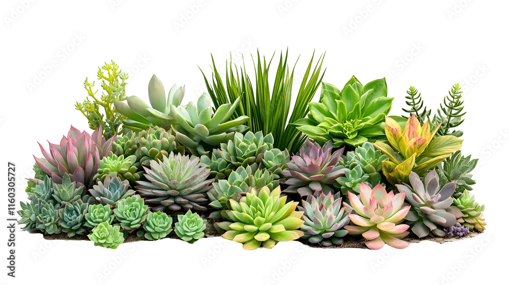 Fototapeta premium Vibrant Succulent Garden Arrangement Diverse Species, Lush Greenery