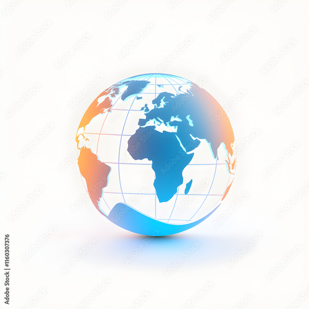 A blue and orange globe with white lines on it A blue and orange globe with white lines on it