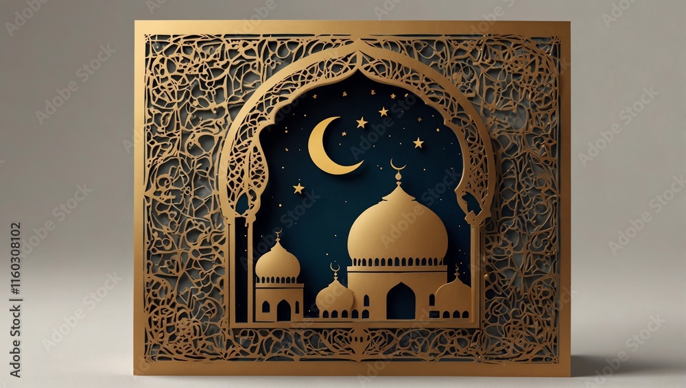 a gold-toned square image of a mosque at night