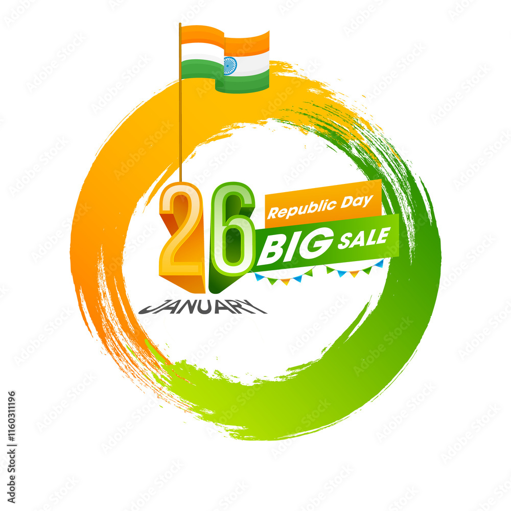 Εκτύπωση καμβά 26 January Republic Day Big Sale Poster with Indian Flag, Saffron and Green Brush Stroke on Png Background