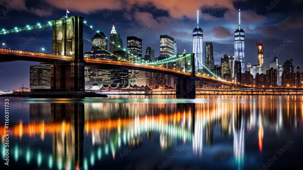 Fototapeta premium nyc_bright_bridge_landscape_at_night