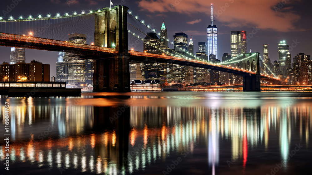 Fototapeta premium nyc_bright_bridge_landscape_at_night