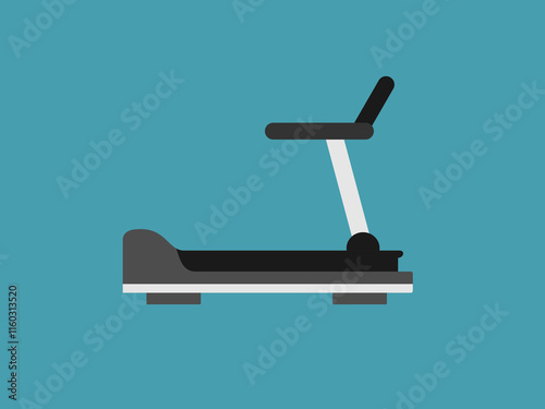 The image shows a treadmill against a blue background