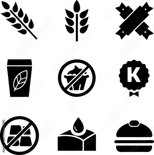 GlutenFree, DairyFree, Vegan Food Icons Dietary Restrictions Symbols