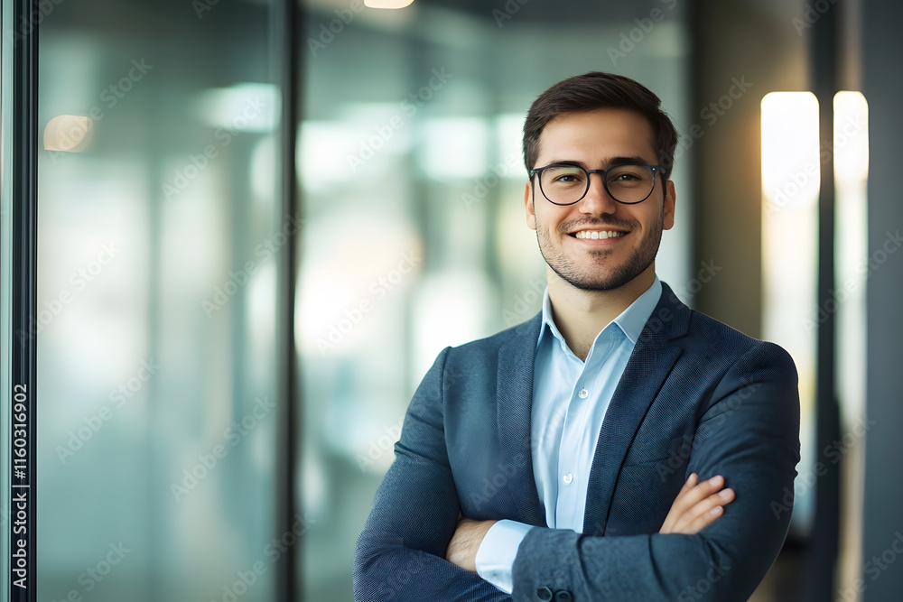 Confident Business Professional Smiling in Modern Glass Office Environment : Generative AI Confident Business Professional Smiling in Modern Glass Office Environment : Generative AI