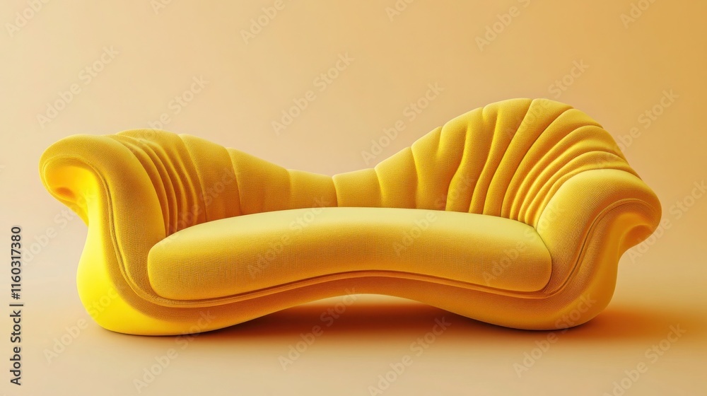 Obraz premium A bold yellow sofa with sculptural curves and smooth upholstery, perfectly isolated.