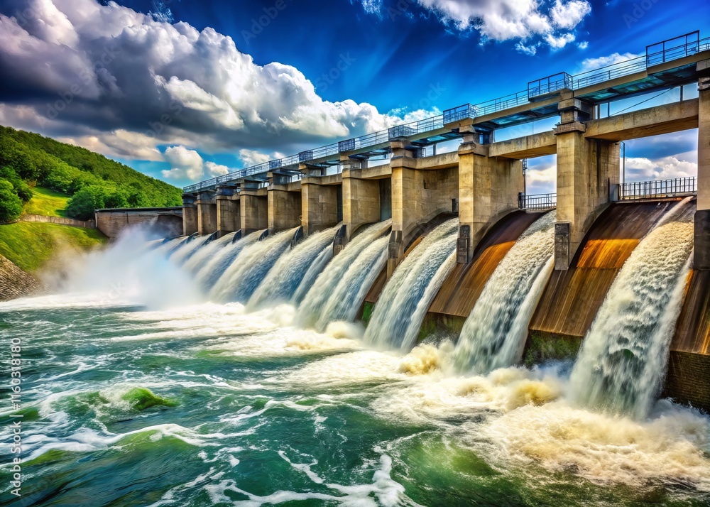 Hydroelectric Dam: Clean Energy, Rushing Water, Spinning Turbines - Dynamic View Hydroelectric Dam: Clean Energy, Rushing Water, Spinning Turbines - Dynamic View