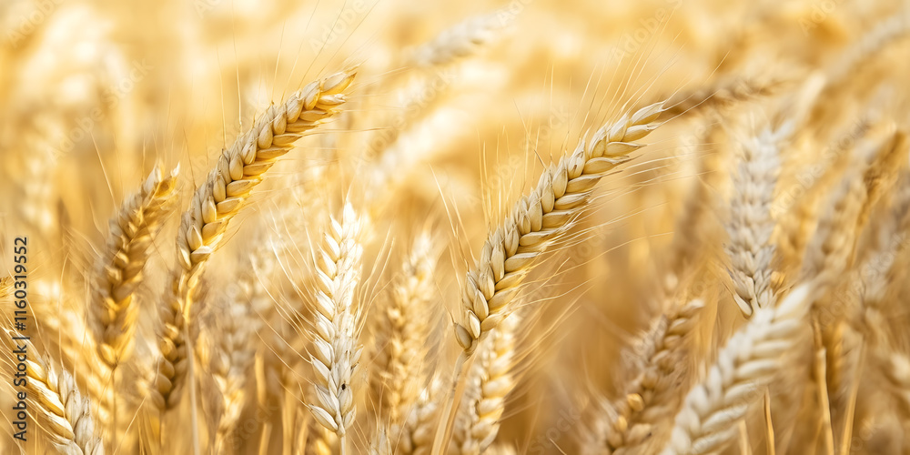 Golden wheat field close-up swaying gently in the wind under bright sunshine : Generative AI Golden wheat field close-up swaying gently in the wind under bright sunshine : Generative AI