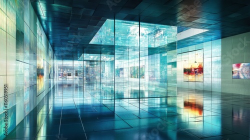 Wallpaper Mural A futuristic airport terminal with floating walkways, holographic displays, and expansive glass ceilings Torontodigital.ca