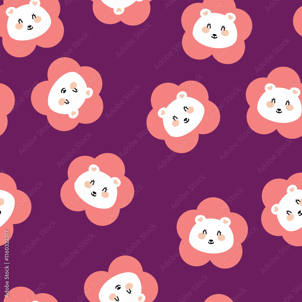 Seamless pattern cartoon bear and flower. cute plant wallpaper and animals background for gift wrap paper Seamless pattern cartoon bear and flower. cute plant wallpaper and animals background for gift wrap paper