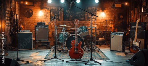 Studio band with instrument. Music and song hobbies. Generative AI technology.	
