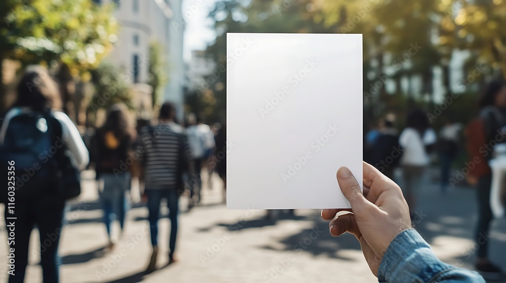 Blank flyer mockup being distributed on a college Blank flyer mockup being distributed on a college
