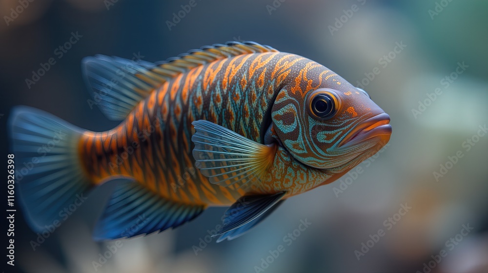 Bright orange fish with striped pattern underwater Bright orange fish with striped pattern underwater