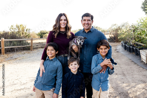 Family of Five Posing on Trail at San Elijo Lagoon in San Diego photo