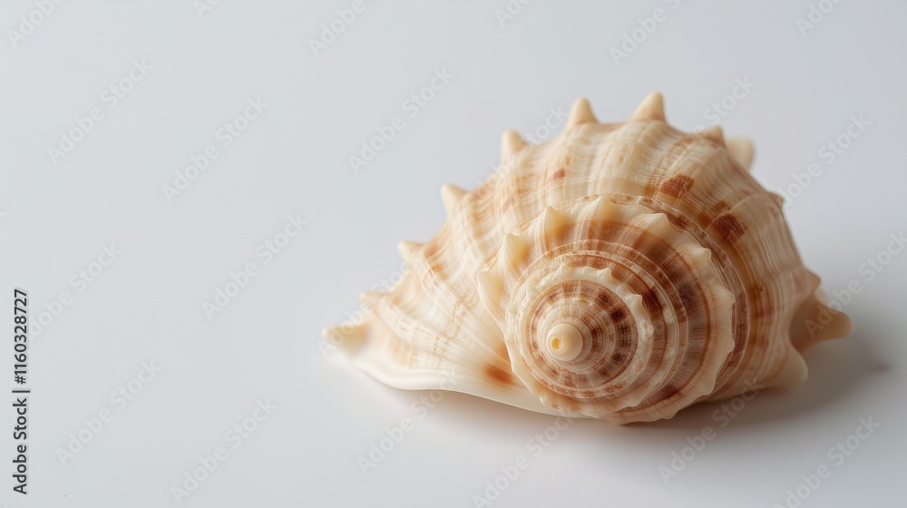 Spiral seashell with orange hues on white background Spiral seashell with orange hues on white background