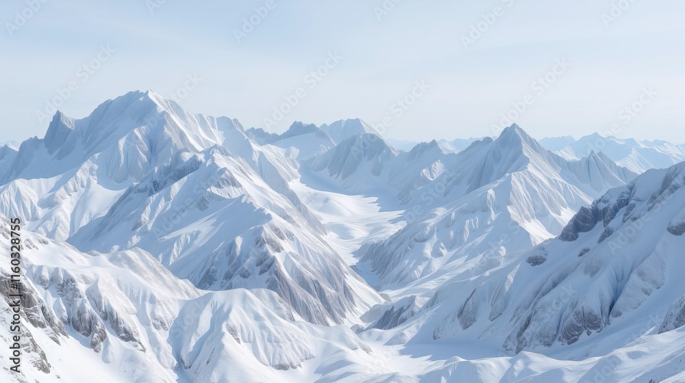 Fototapeta premium Snowy mountain range under clear blue sky