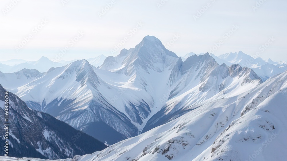 Fototapeta premium Snowy mountain range under clear blue sky