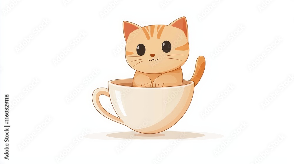 A cute kitten with orange stripes peeks out from a white cup, exuding charm and playfulness. A cute kitten with orange stripes peeks out from a white cup, exuding charm and playfulness.