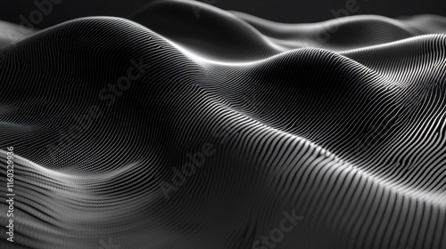 Valokuva Abstract grayscale 3D rendering of undulating lines.