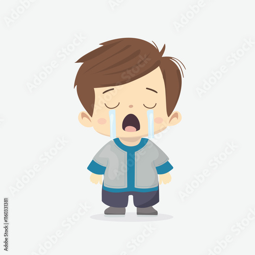 Boy Crying Sad Expression Illustration