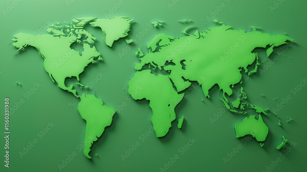 Green world map with grass and clouds on a green background. Green world map with grass and clouds on a green background.