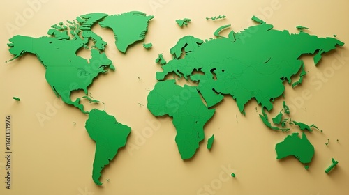 Fototapeta Naklejka Na Ścianę i Meble -  Green world map with grass and clouds on pastel background.