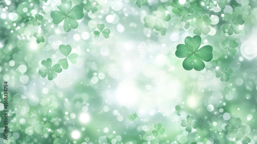 Lush Green Clover Background with Glowing Bokeh Effects Lush Green Clover Background with Glowing Bokeh Effects