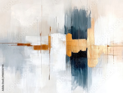 Abstract Art with Blue, Gold, and White Tones Radiating Calm and Creative Energy photo