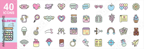 Valentines Day Doodle Sketch Icons Set. Romantic Love Design Elements Collection. Wedding Decoration. Minimal Vector Illustration, Vintage