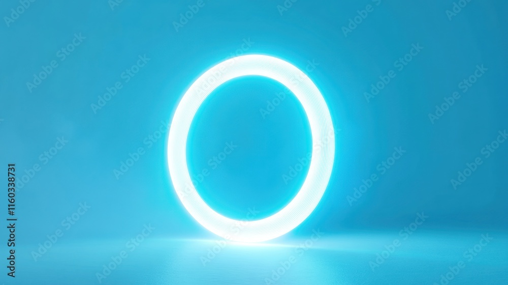 Glowing neon oval light on blue background. Glowing neon oval light on blue background.
