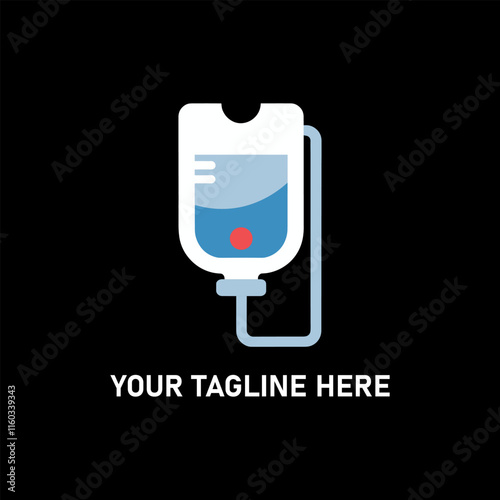 IV fluid bag icon with editable tagline on black background for medical and healthcare concept