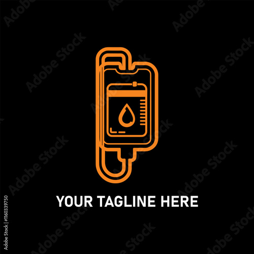 Blood donation bag icon with editable tagline on black background