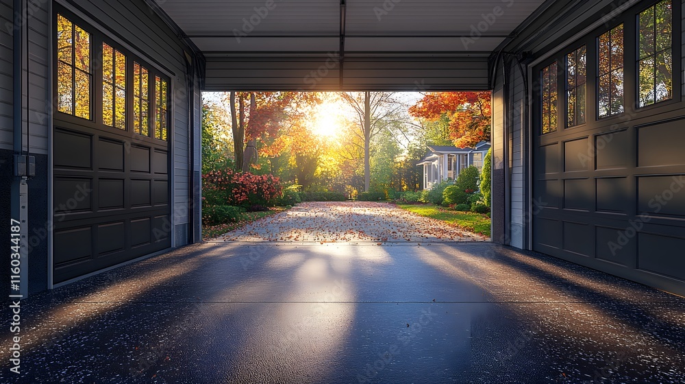 Bright and functional garage mockup highlighting wall-mounted storage and clean spaces Bright and functional garage mockup highlighting wall-mounted storage and clean spaces