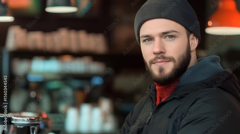 Close-up Photo: Stylishly Dressed Man Confidently Posing in Coffee Shop. AI Generated Close-up Photo: Stylishly Dressed Man Confidently Posing in Coffee Shop. AI Generated