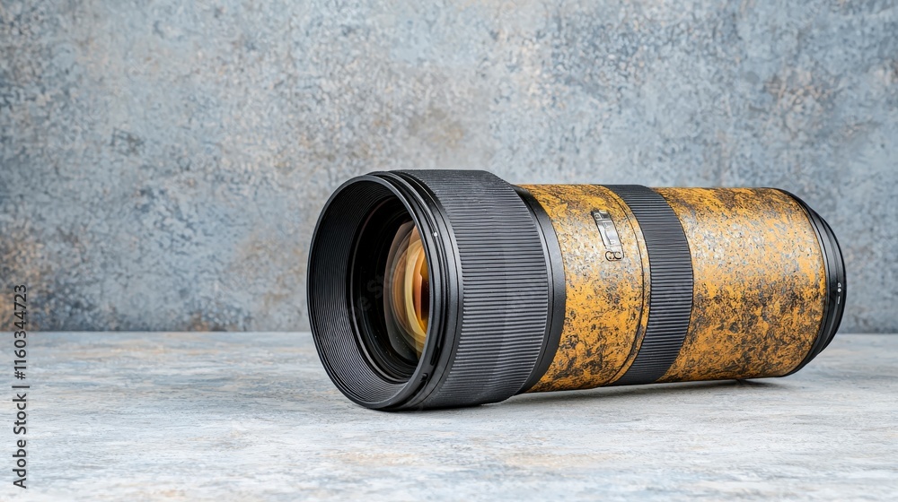 Stylish Camera Lens with Unique Texture and Colorful Design on a Neutral Background Stylish Camera Lens with Unique Texture and Colorful Design on a Neutral Background