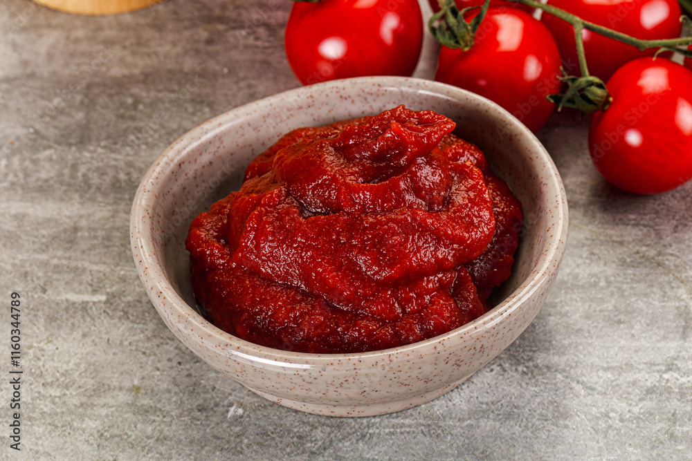 Red tomato paste in the bowl Red tomato paste in the bowl