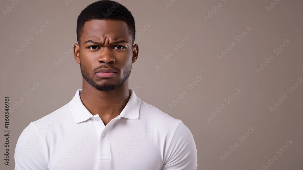 Close-up Photo: Man Intensely Frowning Against Neutral Background. AI Generated Close-up Photo: Man Intensely Frowning Against Neutral Background. AI Generated
